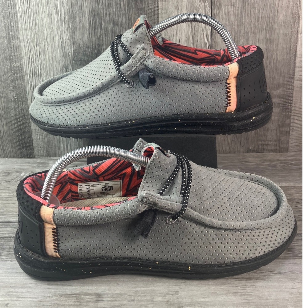 Hey Dude Wally Break Living Coral Grey Mens Size 8 Slip On Loafers 40344-030